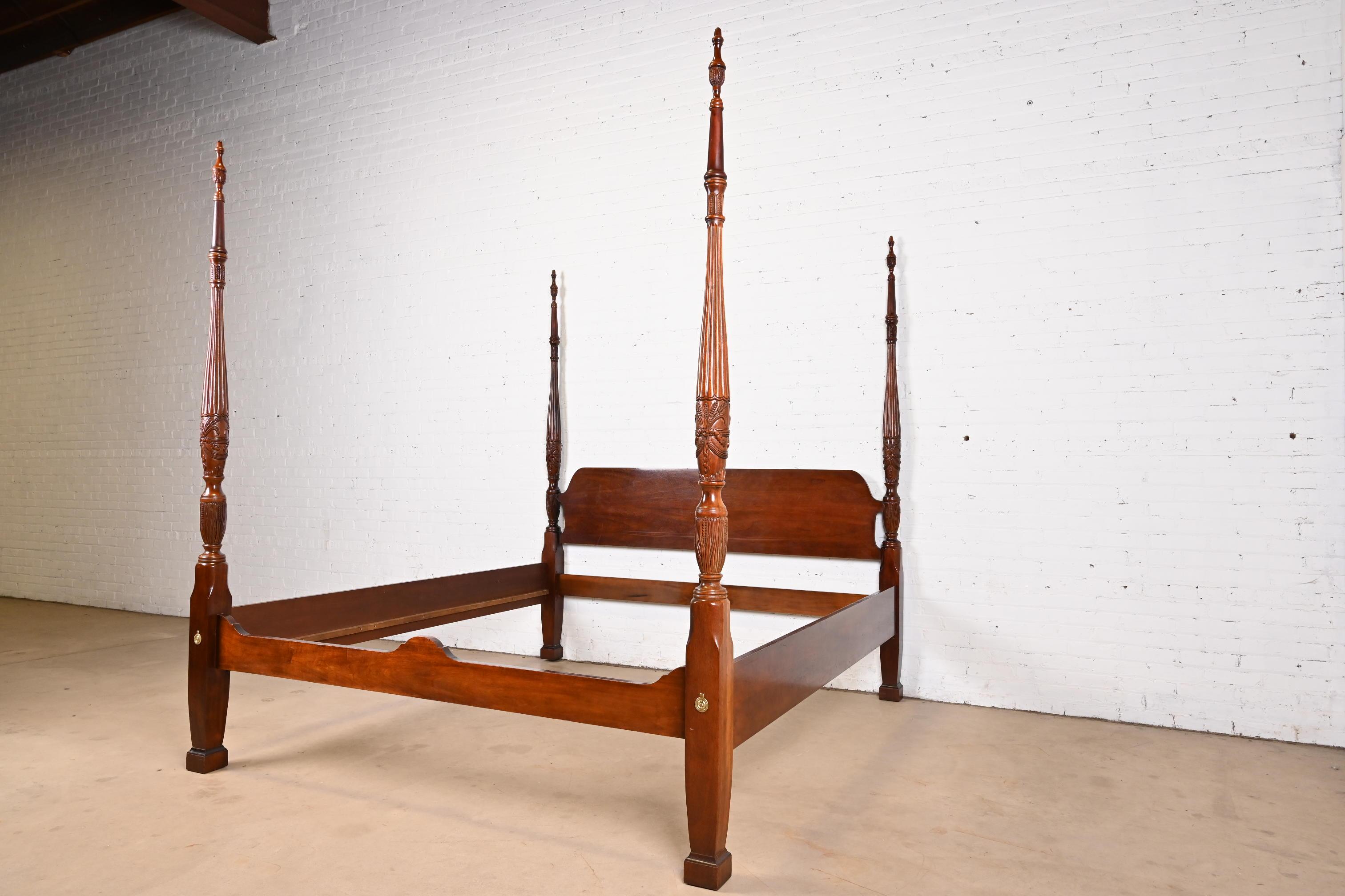 Baker Furniture Style Georgian Carved Mahogany King Size Poster Bed In Good Condition In South Bend, IN