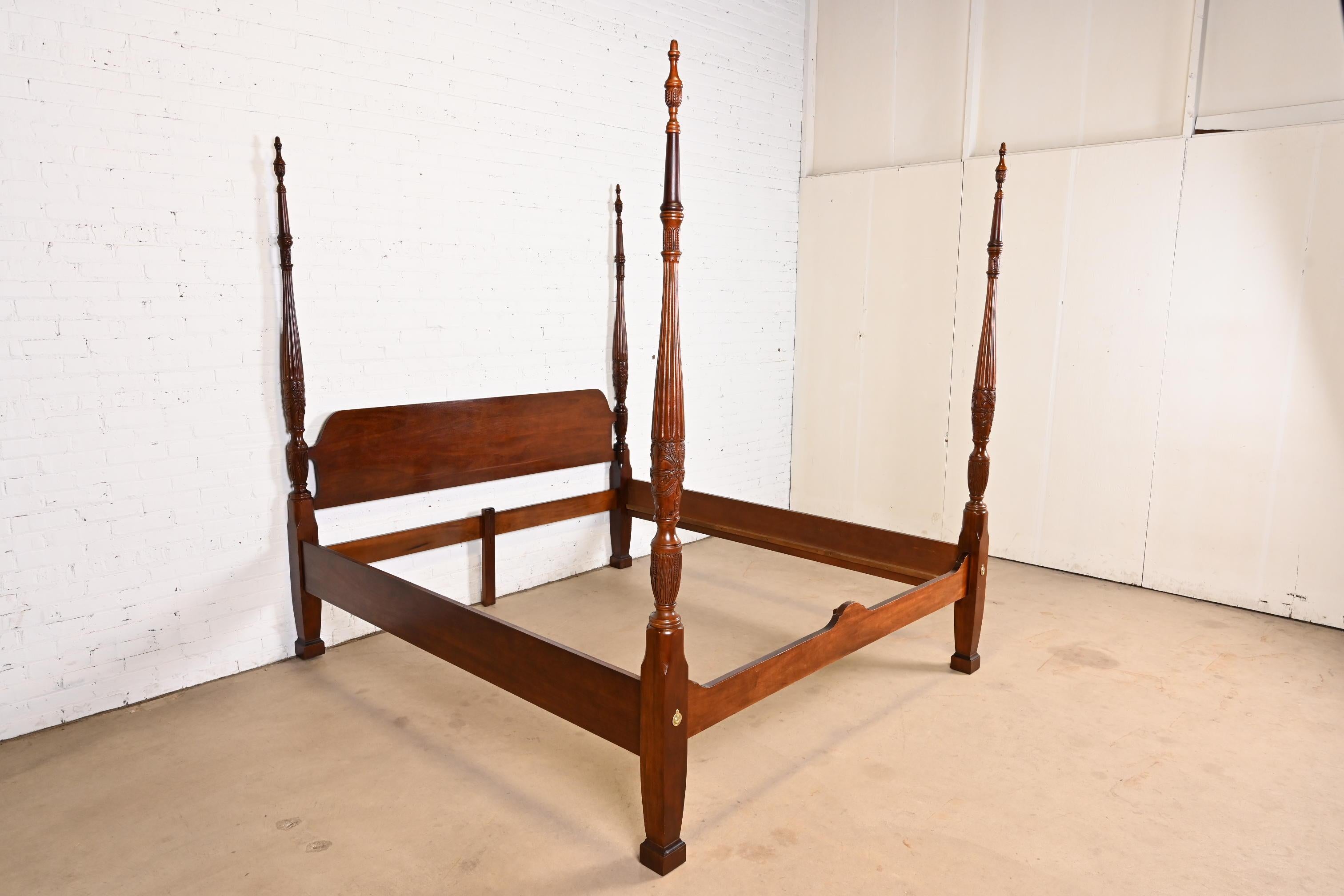 Late 20th Century Baker Furniture Style Georgian Carved Mahogany King Size Poster Bed