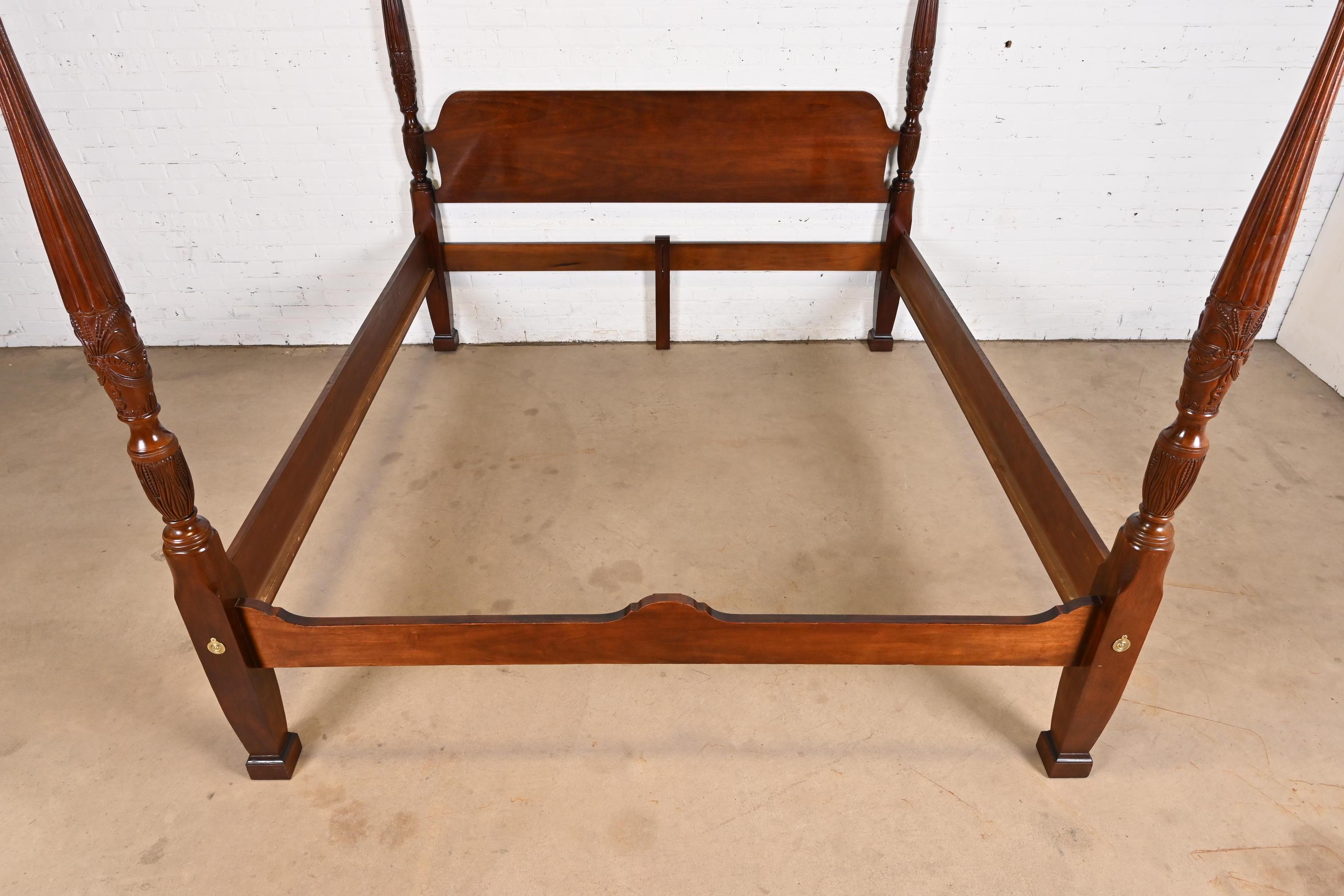 Brass Baker Furniture Style Georgian Carved Mahogany King Size Poster Bed