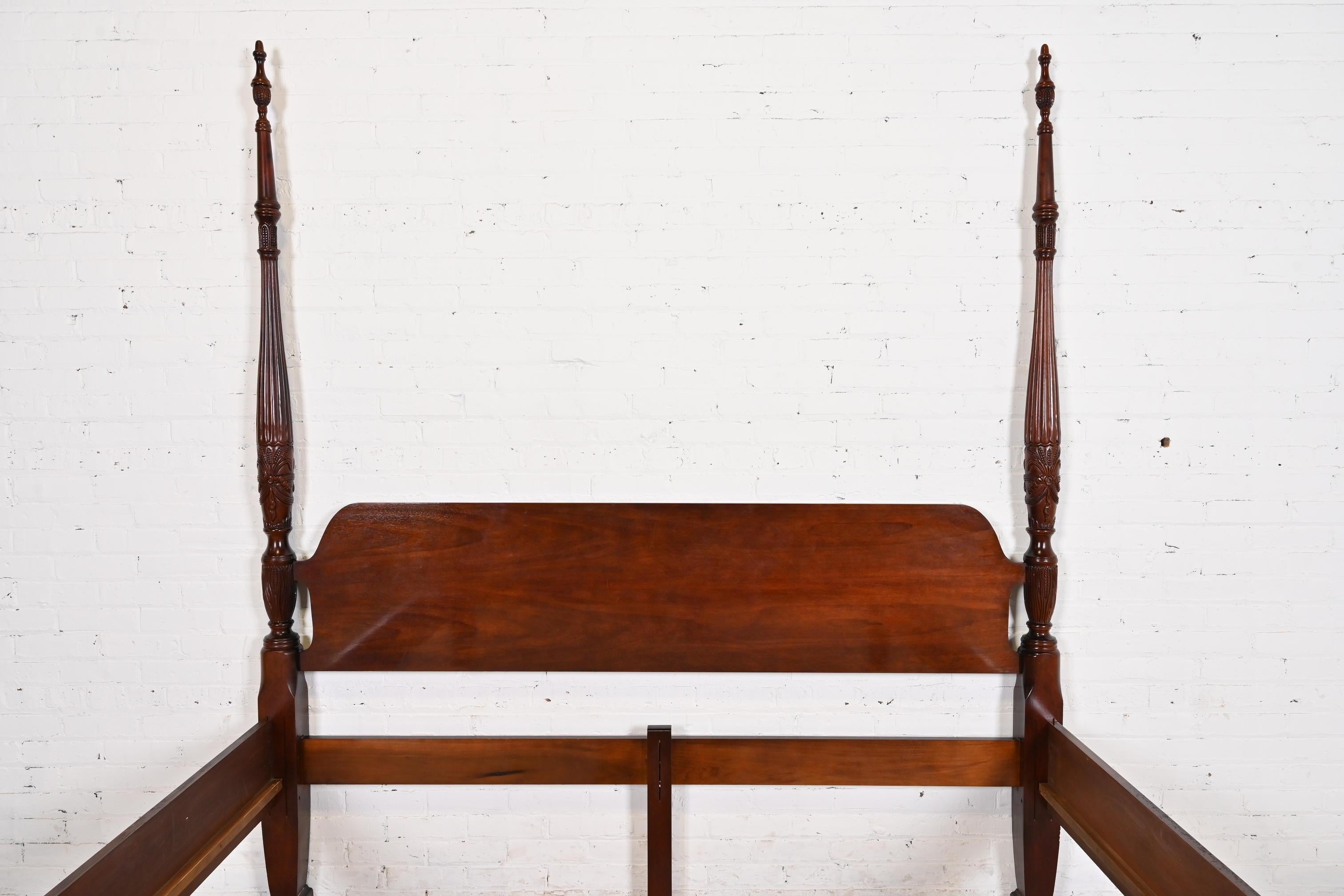 Baker Furniture Style Georgian Carved Mahogany King Size Poster Bed 3