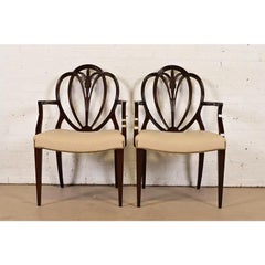Baker Furniture Style Georgian Carved Mahogany Shield Back Armchairs, Pair