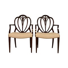 Baker Furniture Style Georgian Carved Mahogany Shield Back Armchairs, Pair Baker Furniture Style Georgian Carved Mahogany Shield Back Armchairs, Pair