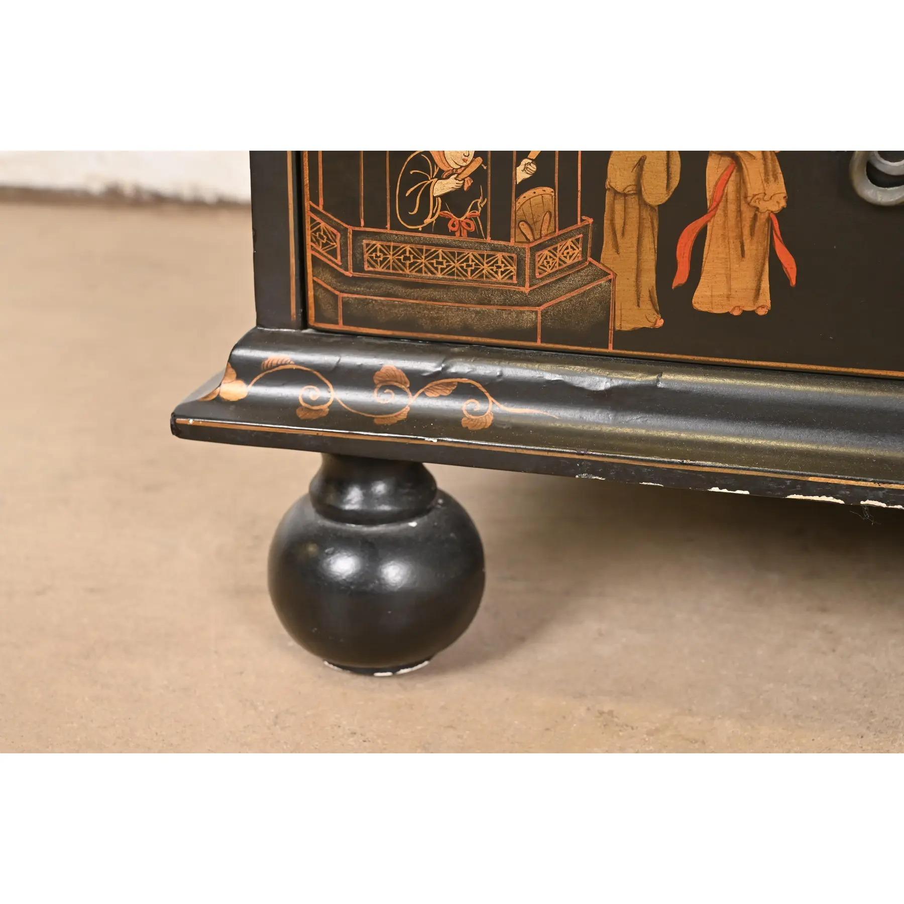 Baker Möbel Stil georgianische Chinoiserie Schwarz lackiert Sekretär Schreibtisch im Angebot 4