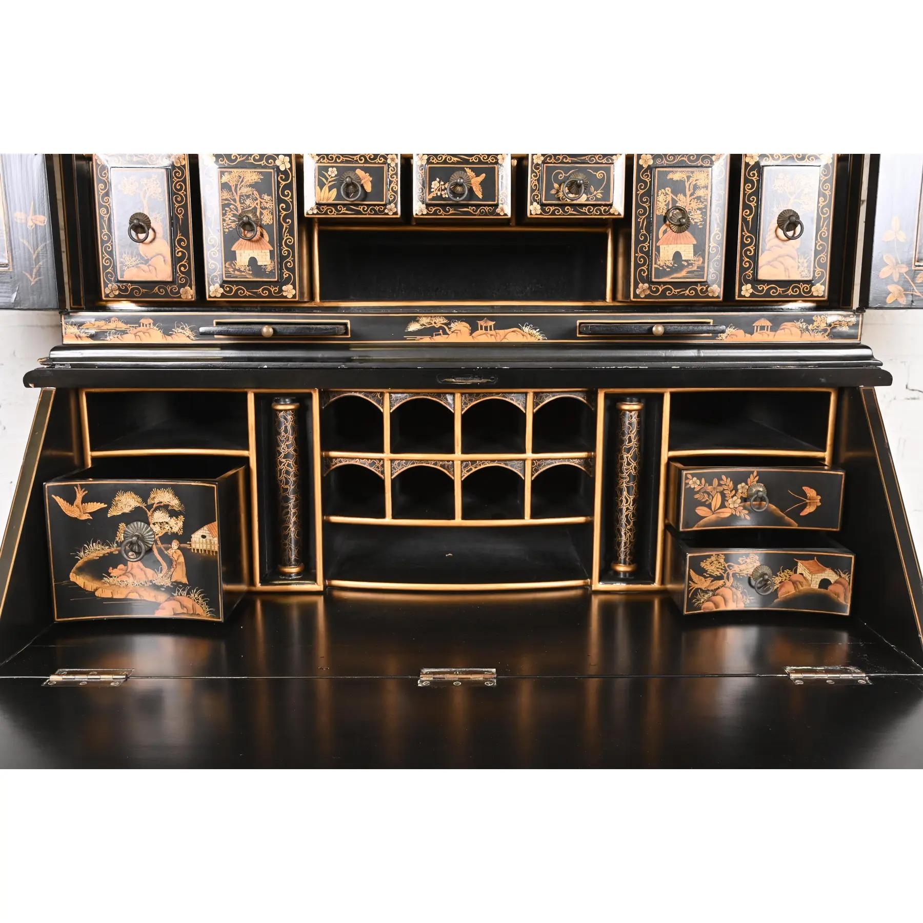 Baker Möbel Stil georgianische Chinoiserie Schwarz lackiert Sekretär Schreibtisch im Angebot 1