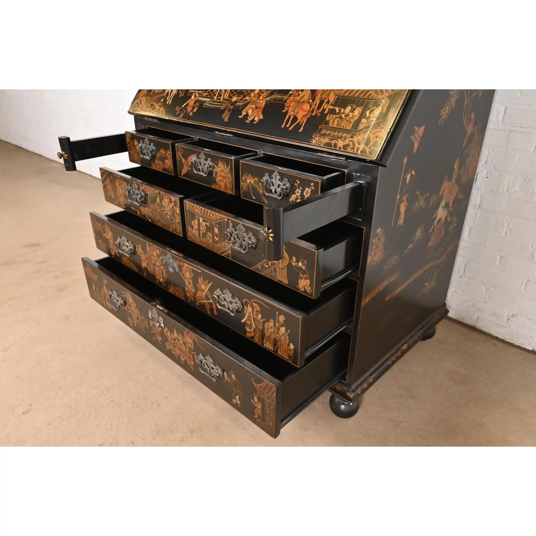 Baker Möbel Stil georgianische Chinoiserie Schwarz lackiert Sekretär Schreibtisch im Angebot 2