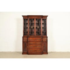 Baker Furniture Style Georgian Flame Mahogany Breakfront Bookcase Cabinet