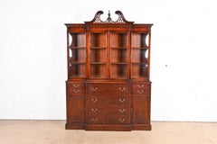 Baker Furniture Style Georgian Flame Mahogany Bubble Glass Breakfront Bookcase