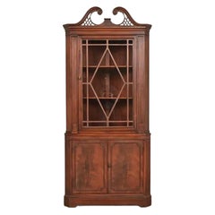 Baker Furniture Style Georgian Flame Mahogany Corner Cabinet, Circa 1940s