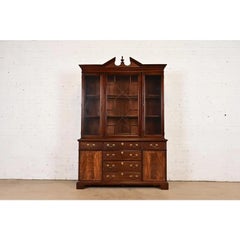 Baker Furniture Style Georgian Flame Mahogany Lighted Breakfront Bookcase