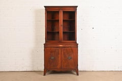 Baker Furniture Style Georgian Inlaid Flame Mahogany Breakfront Bookcase Cabinet
