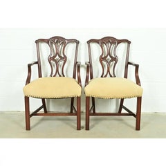 Baker Furniture Style Georgian Mahogany Armchairs or Dining Captain Chairs, Pair