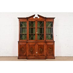 Baker Furniture Style Georgian Mahogany Breakfront Bookcase Cabinet, Circa 1940s