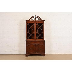 Baker Furniture Style Georgian Mahogany Breakfront Bookcase Cabinet, Circa 1960s