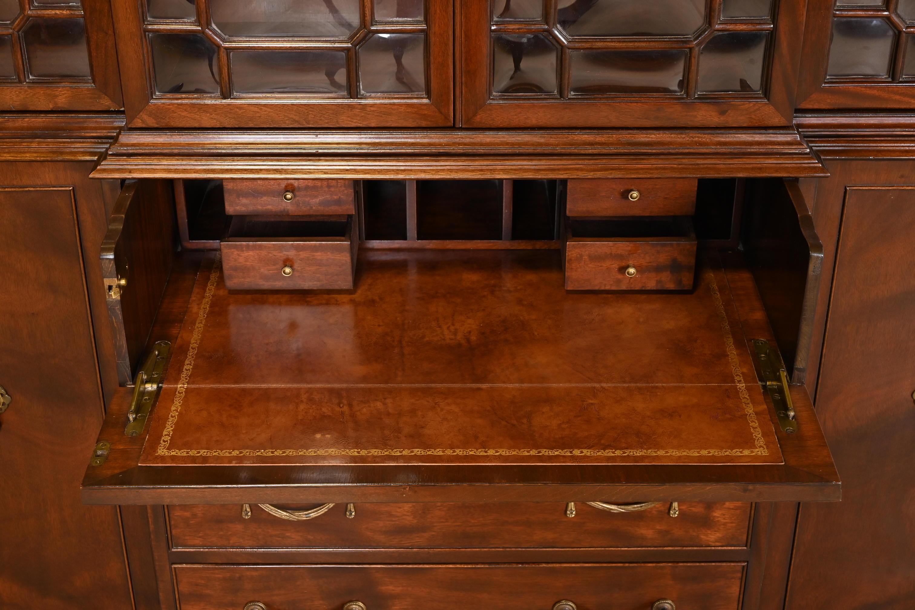 Baker Furniture Style Georgian Mahogany Breakfront Bookcase with Secretary Desk 7