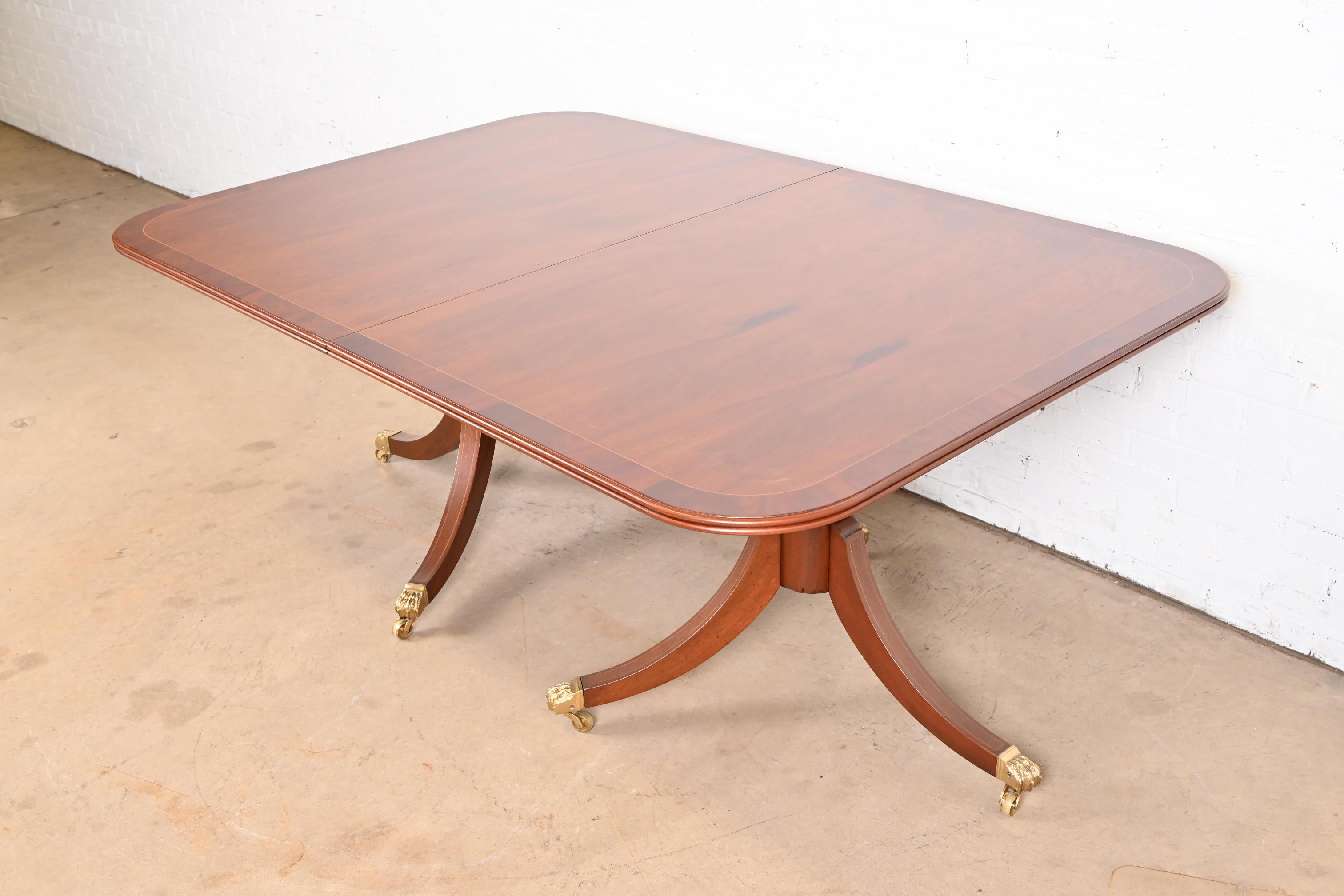 Baker Furniture Style Georgian Mahogany Double Pedestal Dining Table, Refinished For Sale 4