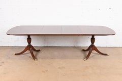 Baker Furniture Style Georgian Mahogany Double Pedestal Dining Table, Refinished