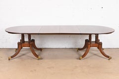 Baker Furniture Style Georgian Mahogany Double Pedestal Dining Table, Refinished