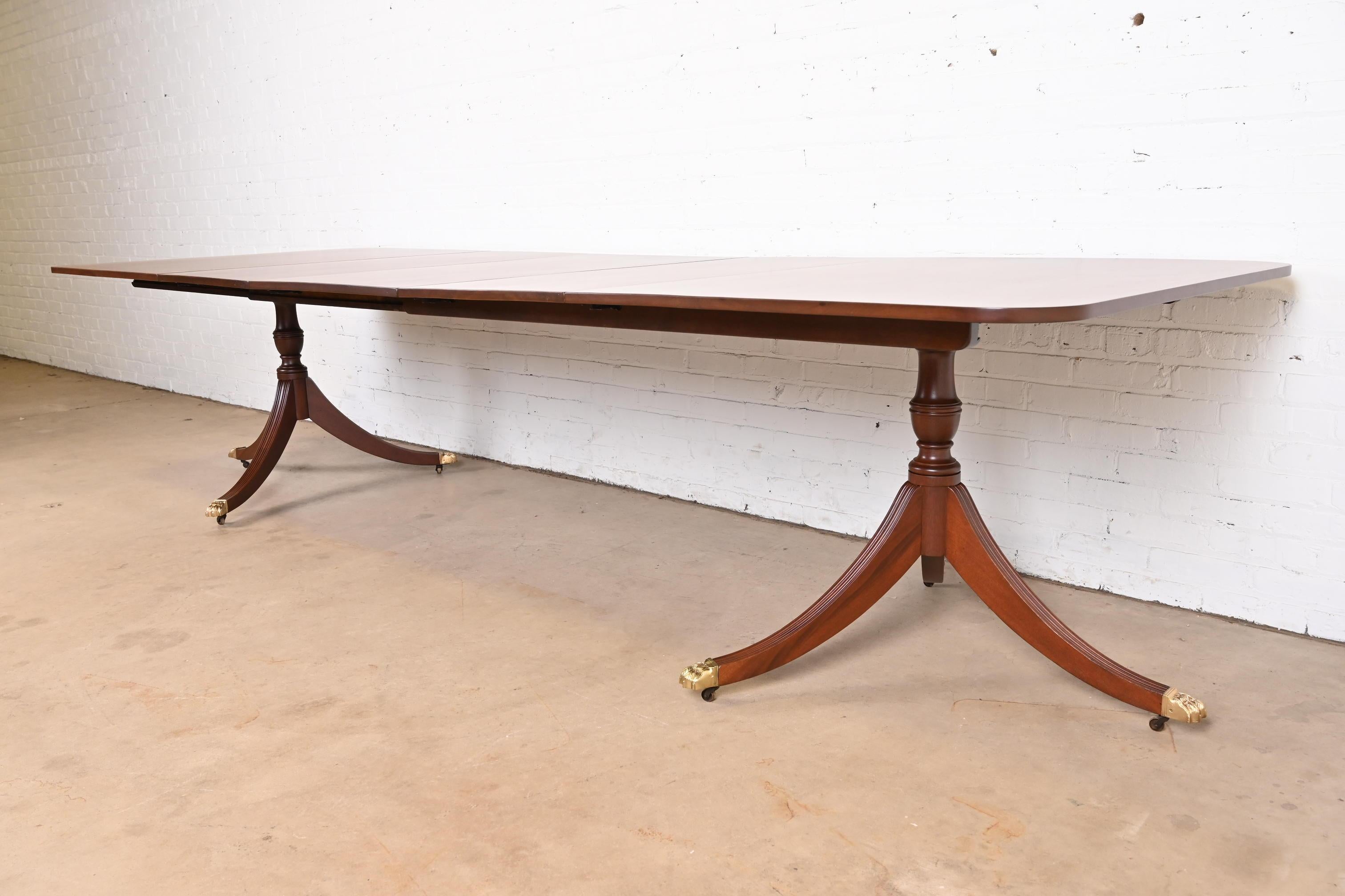 American Baker Furniture Style Georgian Mahogany Double Pedestal Dining Table, Refinished