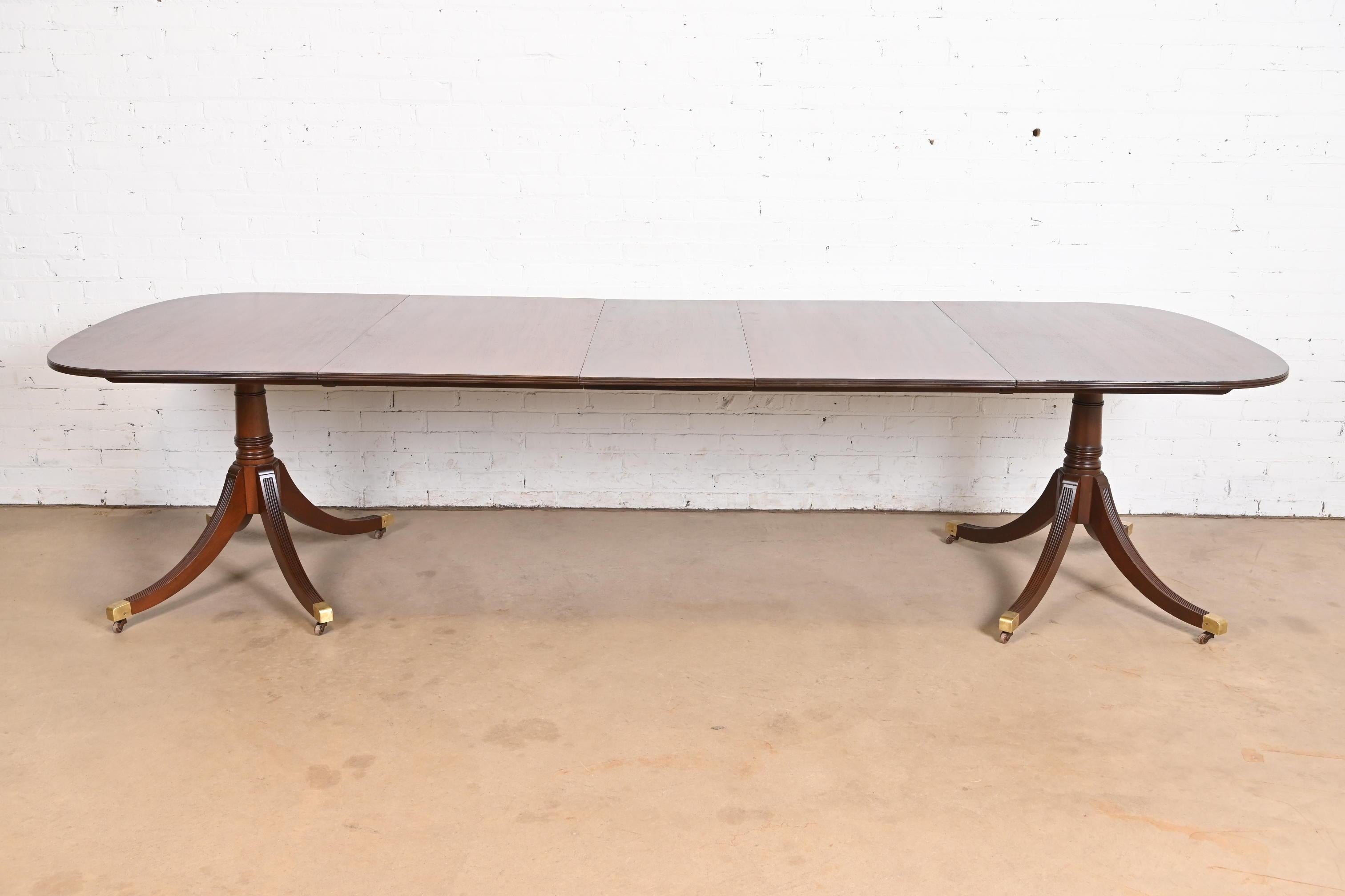 American Baker Furniture Style Georgian Mahogany Double Pedestal Dining Table, Refinished