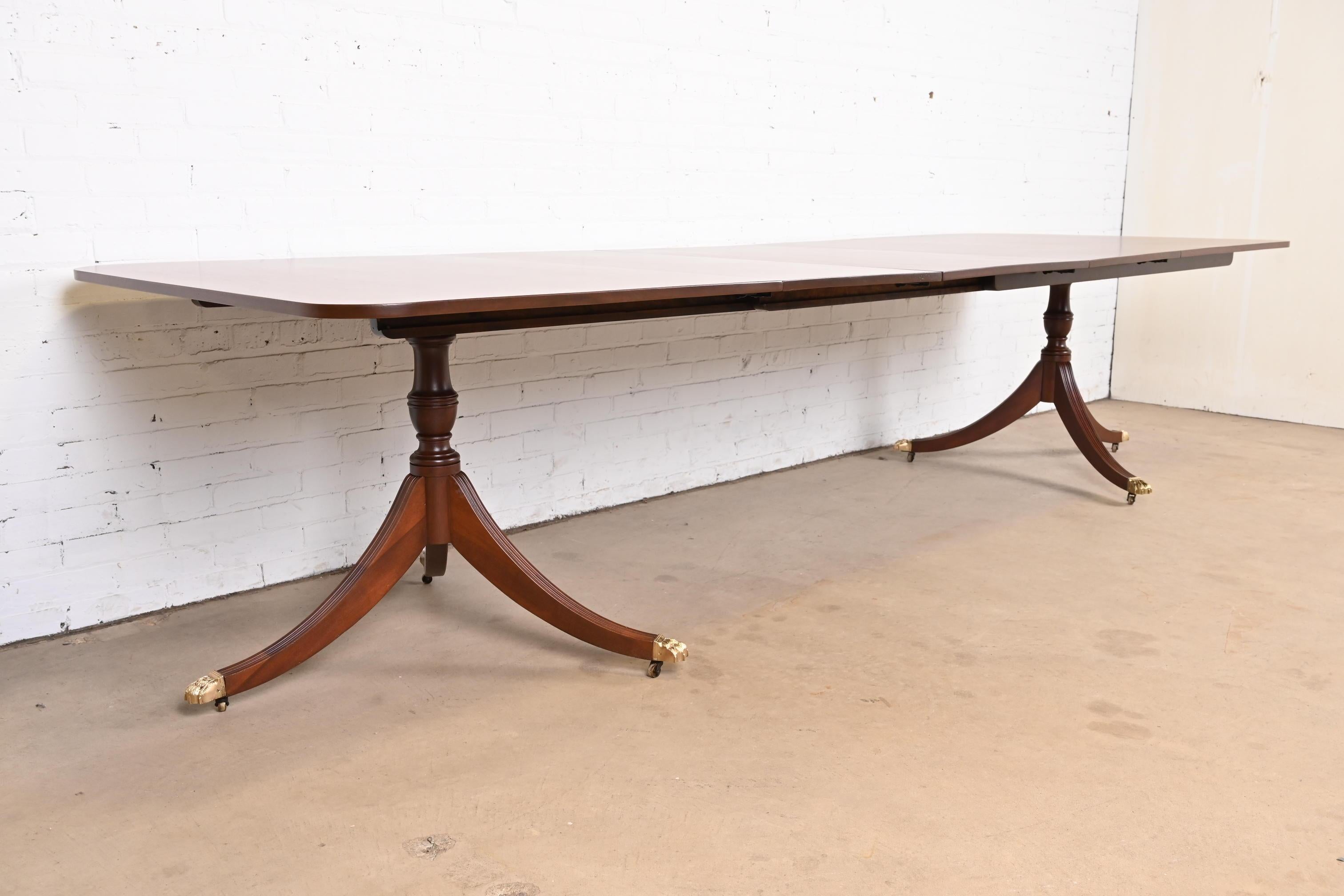 Late 20th Century Baker Furniture Style Georgian Mahogany Double Pedestal Dining Table, Refinished