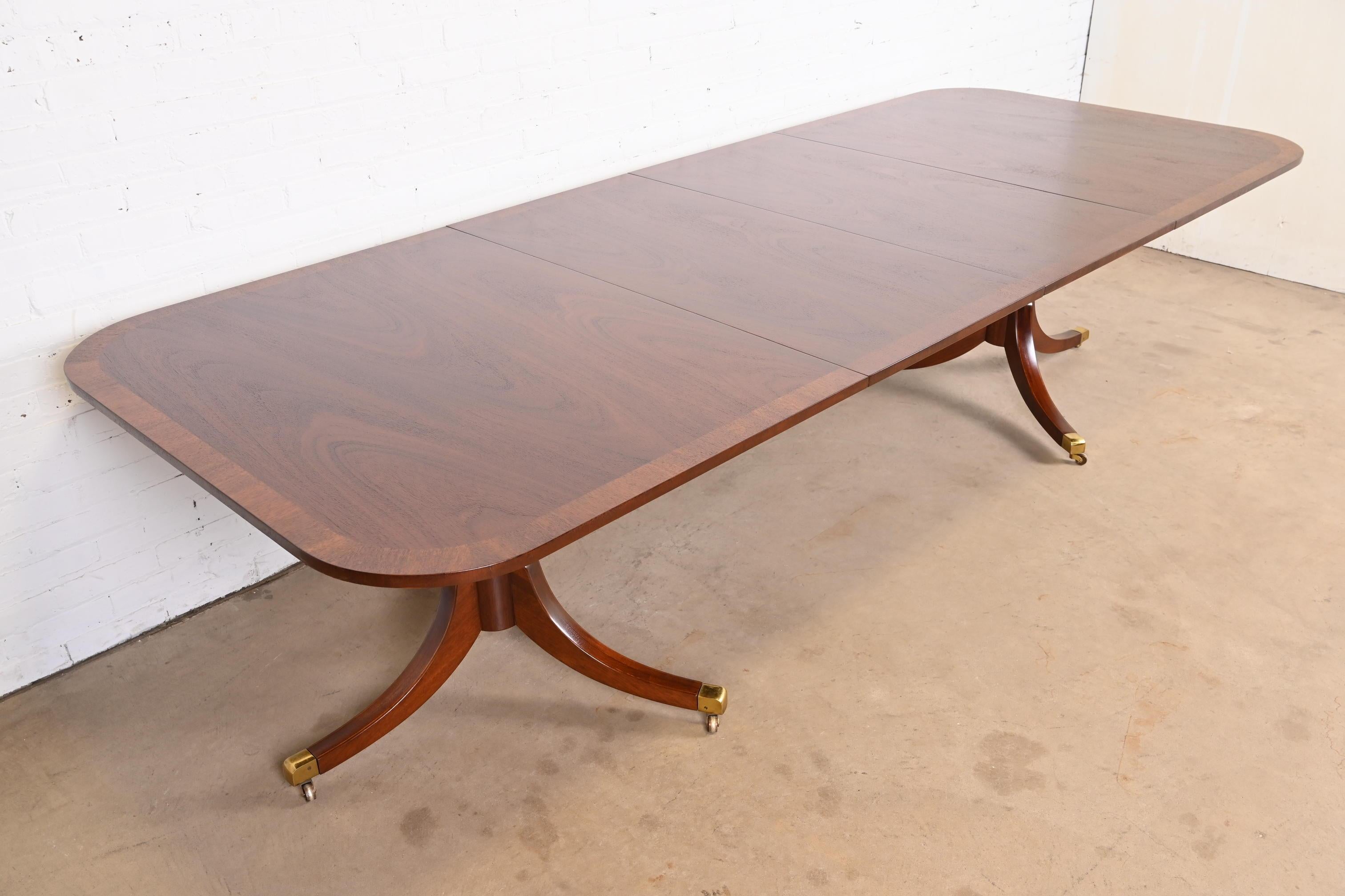 Late 20th Century Baker Furniture Style Georgian Mahogany Double Pedestal Dining Table, Refinished For Sale