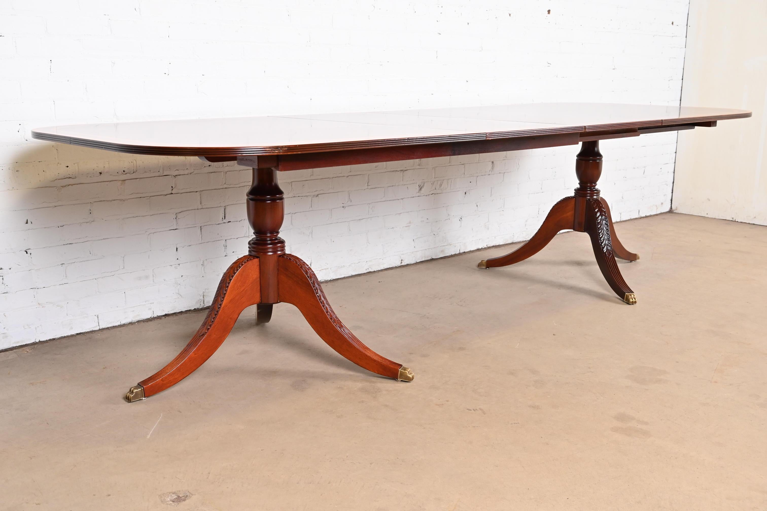 Late 20th Century Baker Furniture Style Georgian Mahogany Double Pedestal Dining Table, Refinished For Sale