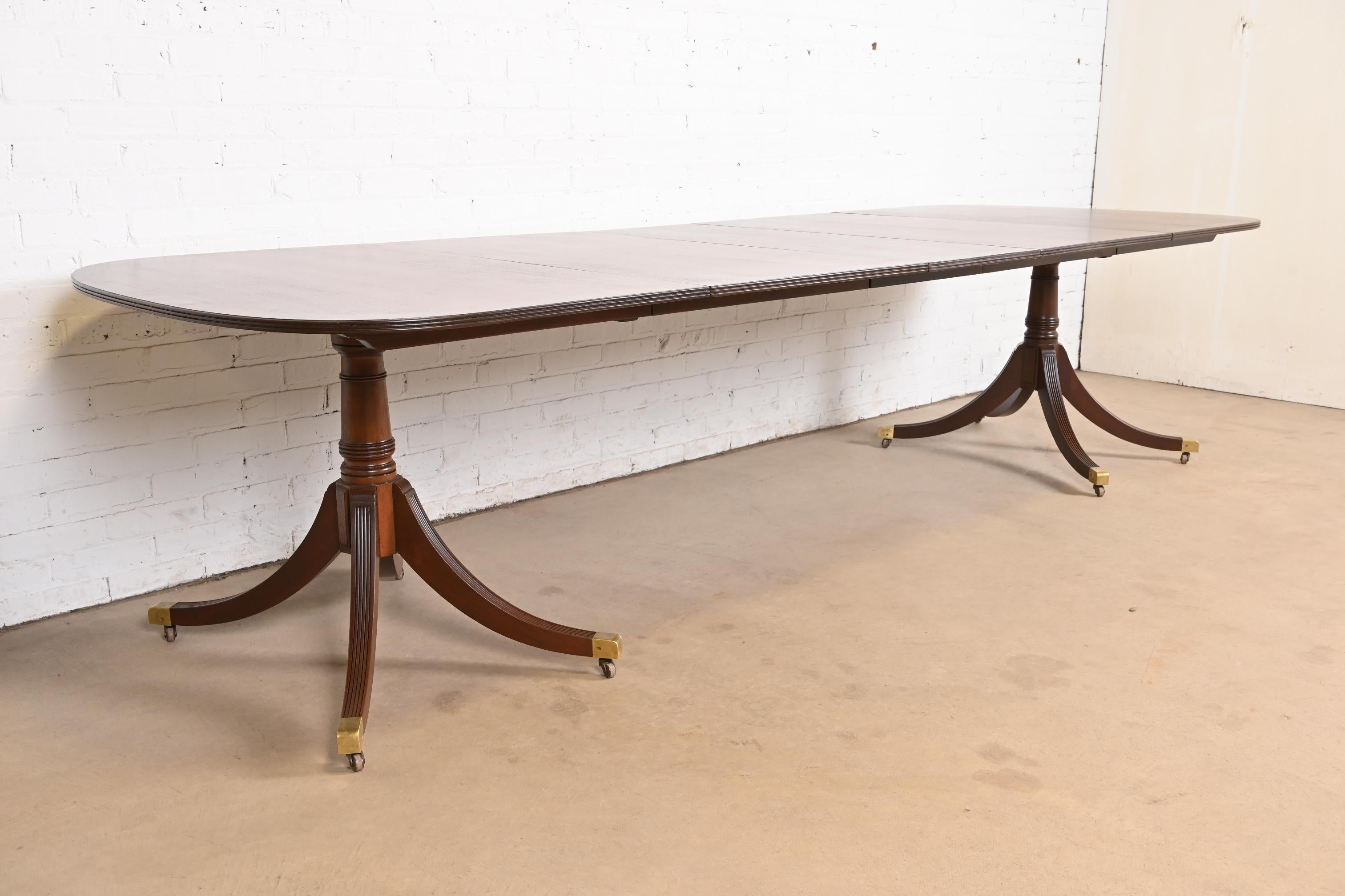 Late 20th Century Baker Furniture Style Georgian Mahogany Double Pedestal Dining Table, Refinished