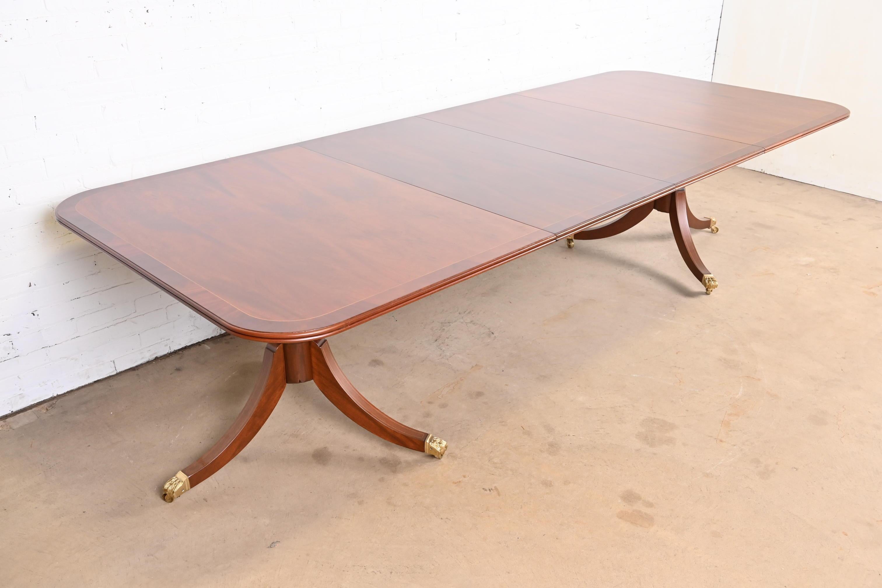 Brass Baker Furniture Style Georgian Mahogany Double Pedestal Dining Table, Refinished
