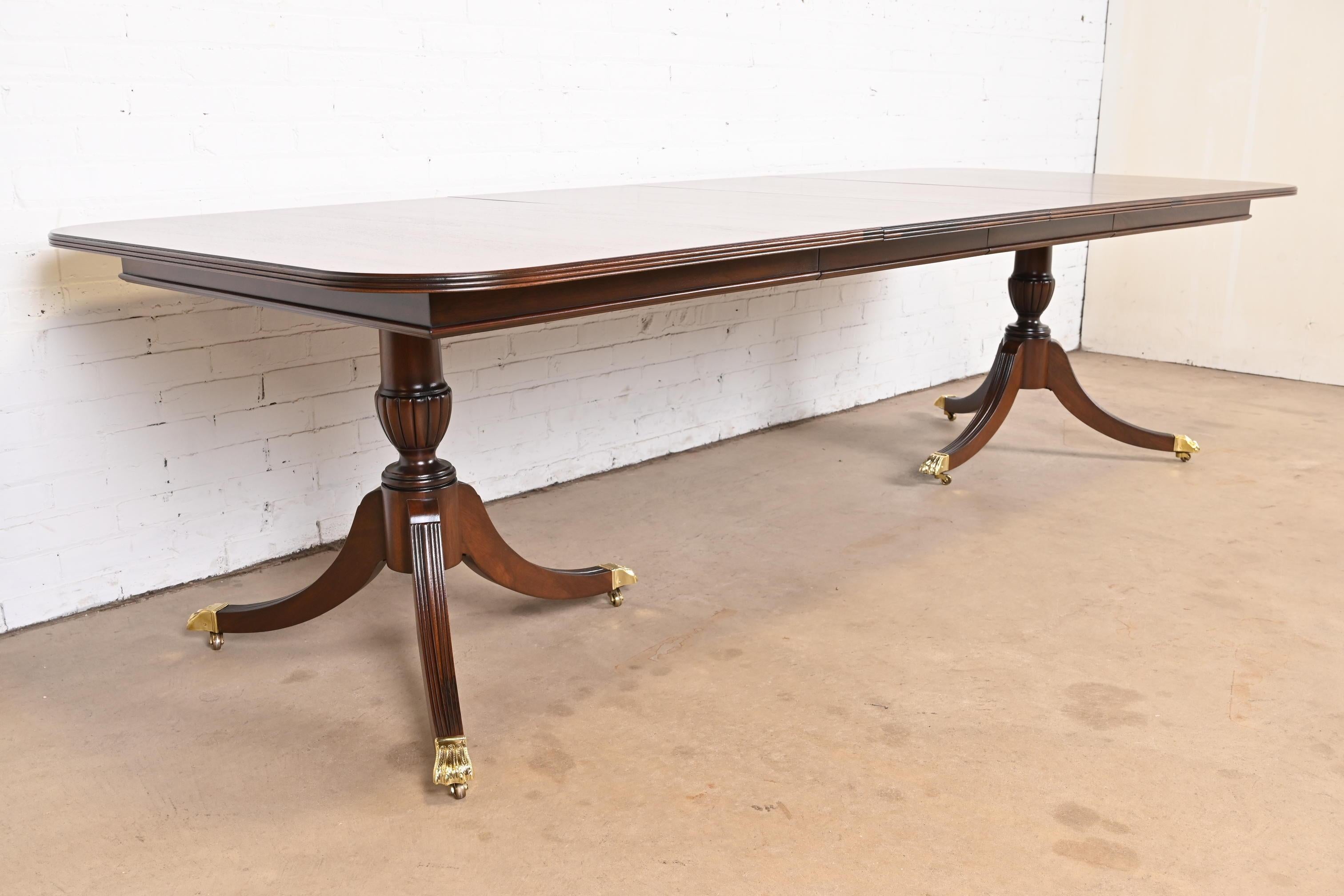 Baker Furniture Style Georgian Mahogany Double Pedestal Dining Table, Refinished For Sale 1