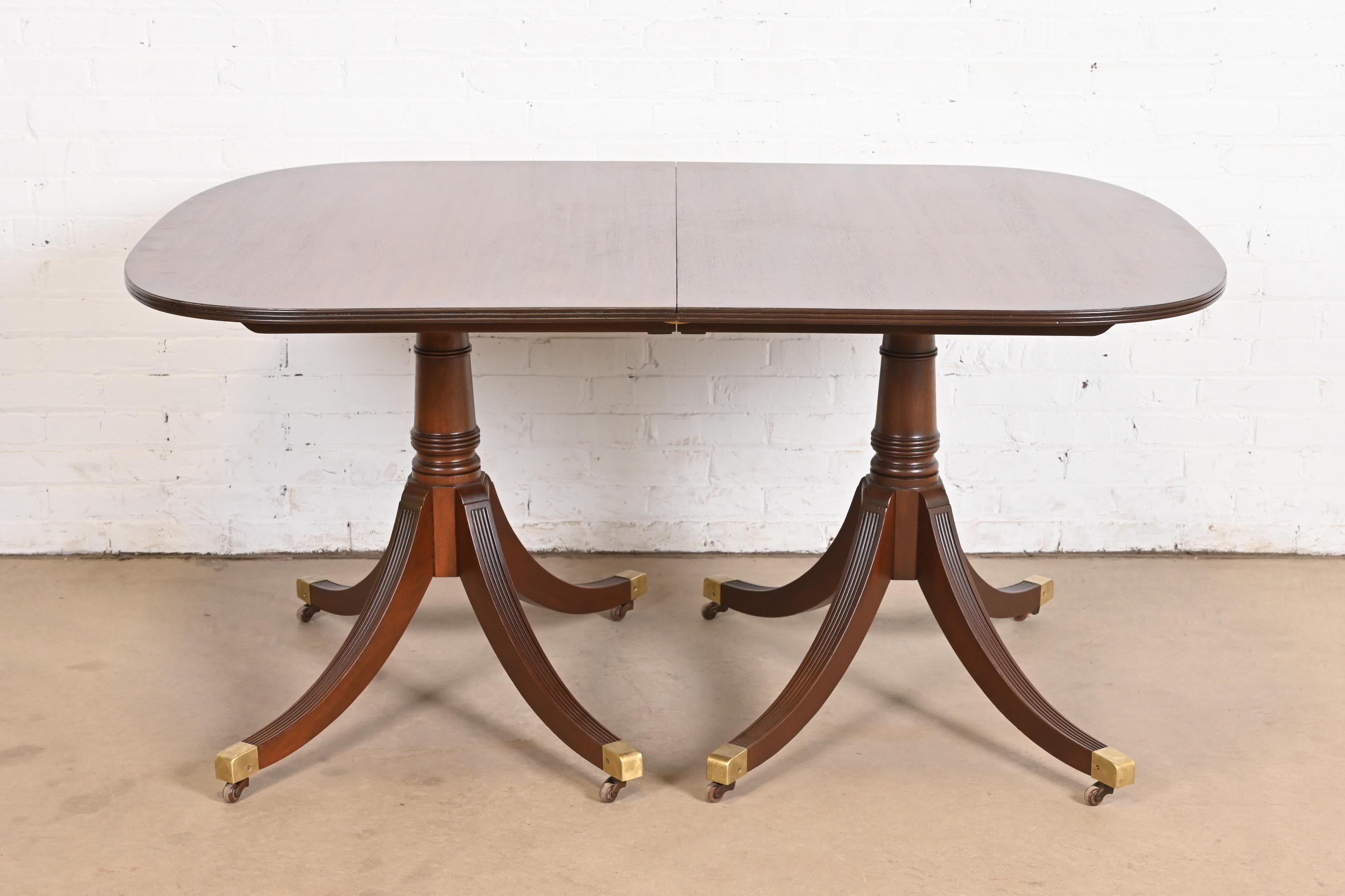 Baker Furniture Style Georgian Mahogany Double Pedestal Dining Table, Refinished 1