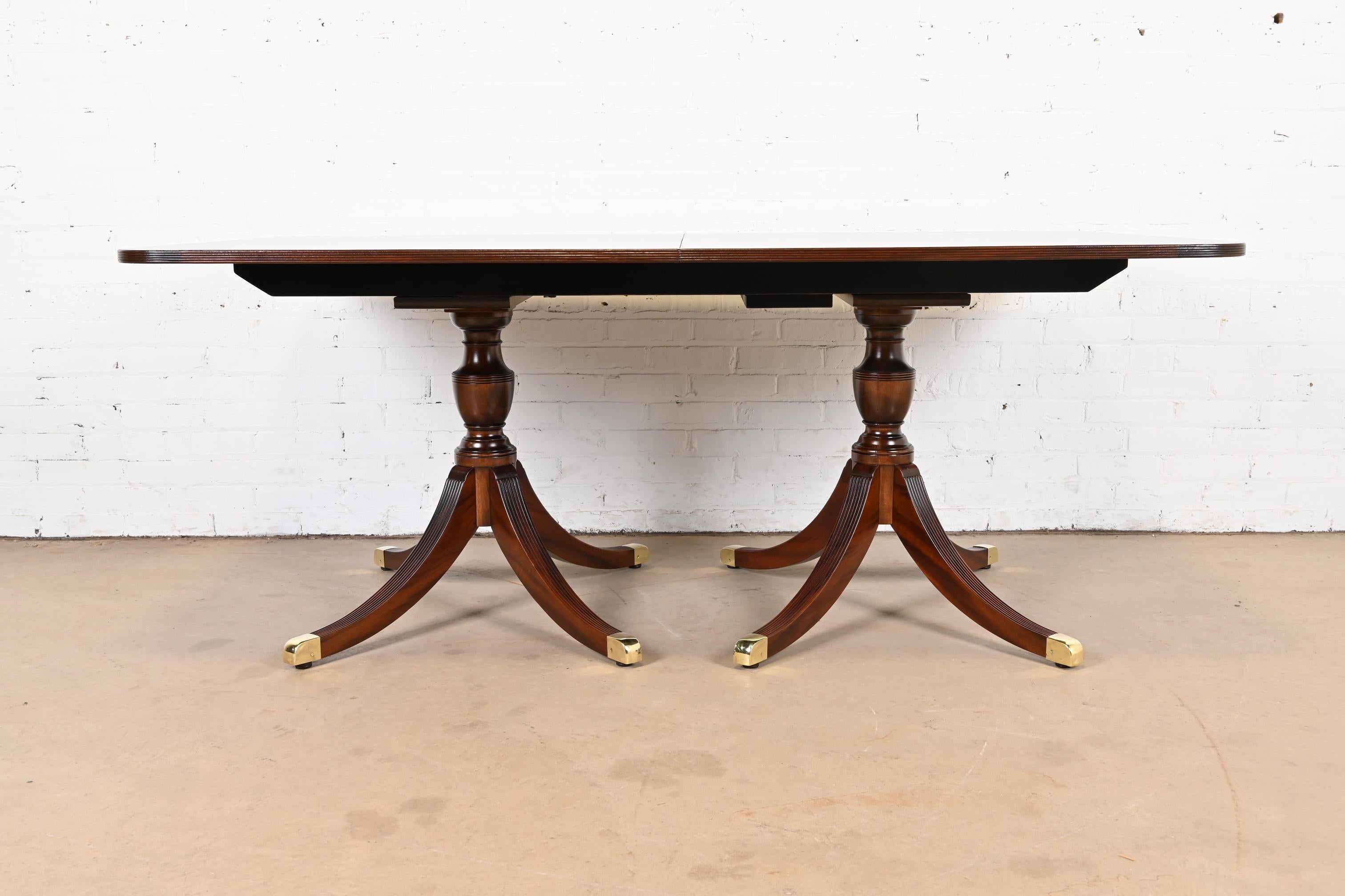 Baker Furniture Style Georgian Mahogany Double Pedestal Dining Table, Refinished For Sale 1