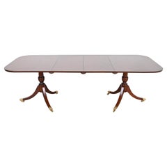 Baker Furniture Style Georgian Mahogany Double Pedestal Dining Table, Refinished