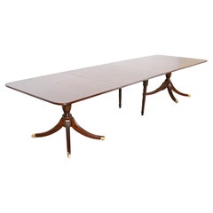 Baker Furniture Style Georgian Mahogany Double Pedestal Dining Table, Refinished