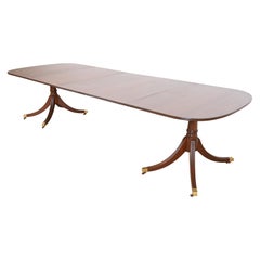 Baker Furniture Style Georgian Mahogany Double Pedestal Dining Table, Refinished