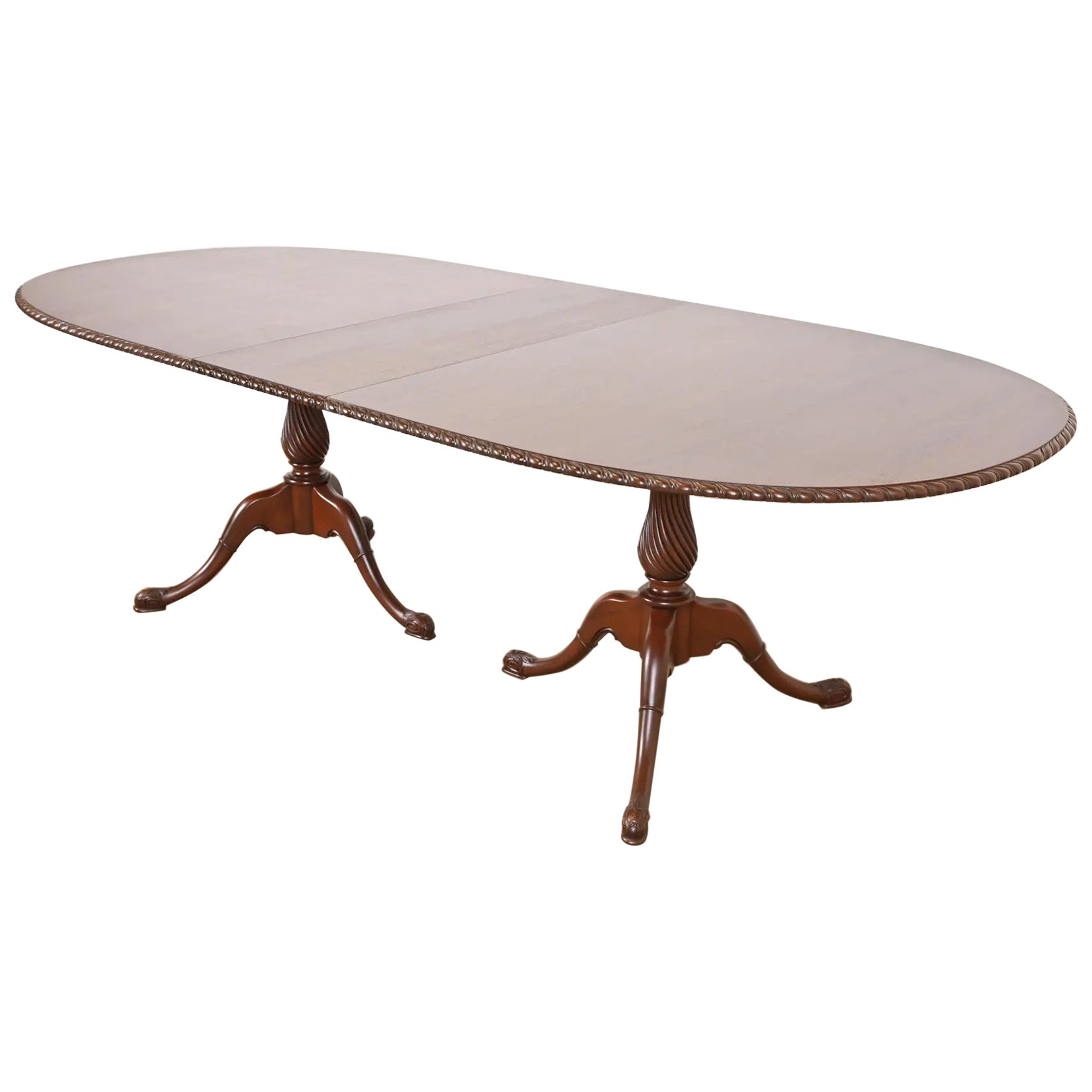 Baker Furniture Style Georgian Mahogany Extension Dining Table, Newly Refinished