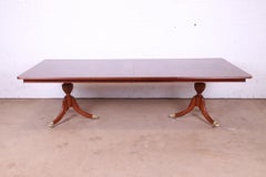 Baker Furniture Style Georgian Mahogany Parquetry Double Pedestal Dining Table