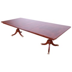Baker Furniture Style Georgian Mahogany Parquetry Double Pedestal Dining Table