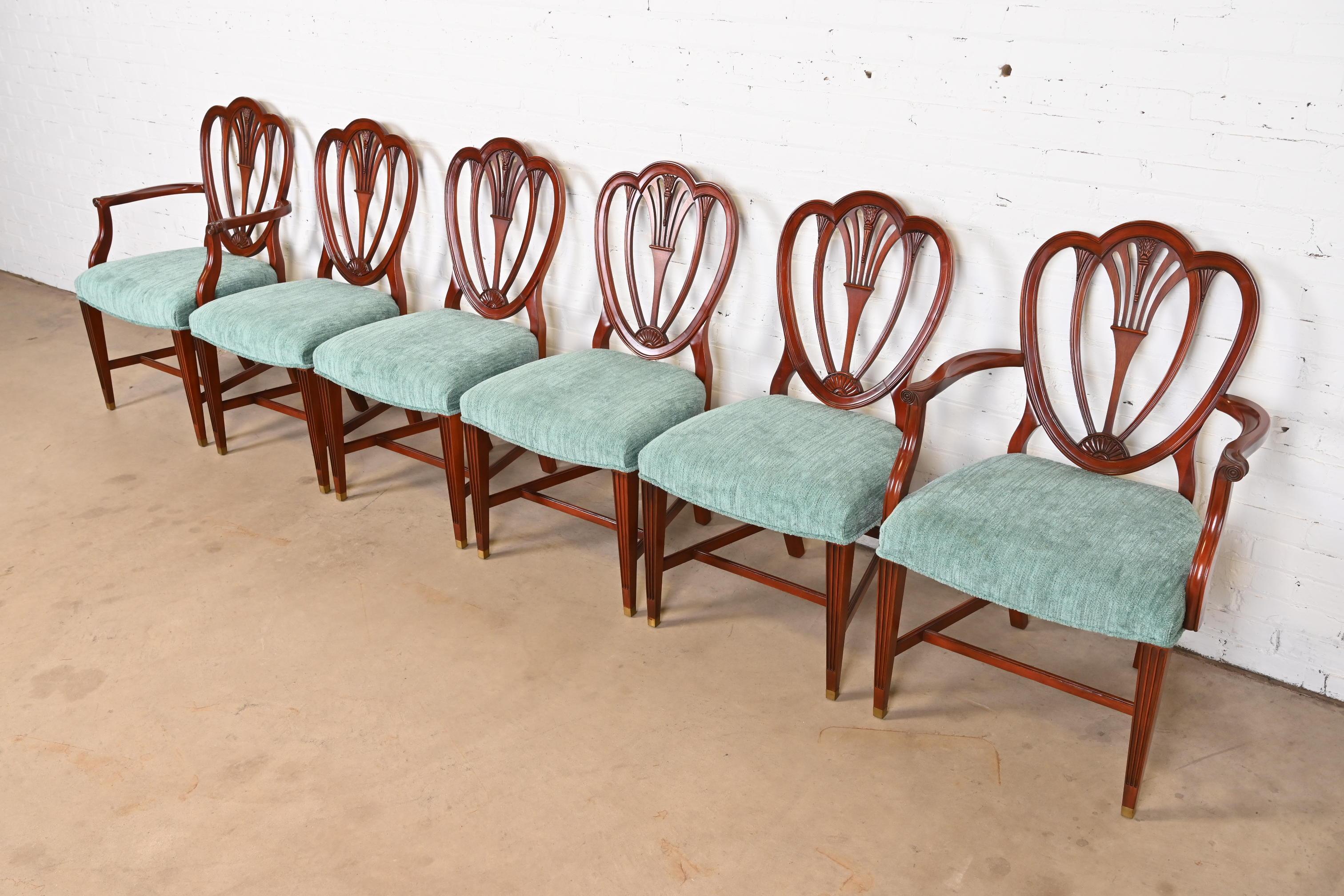 American Baker Furniture Style Georgian Mahogany Shield Back Dining Chairs, Set of Six