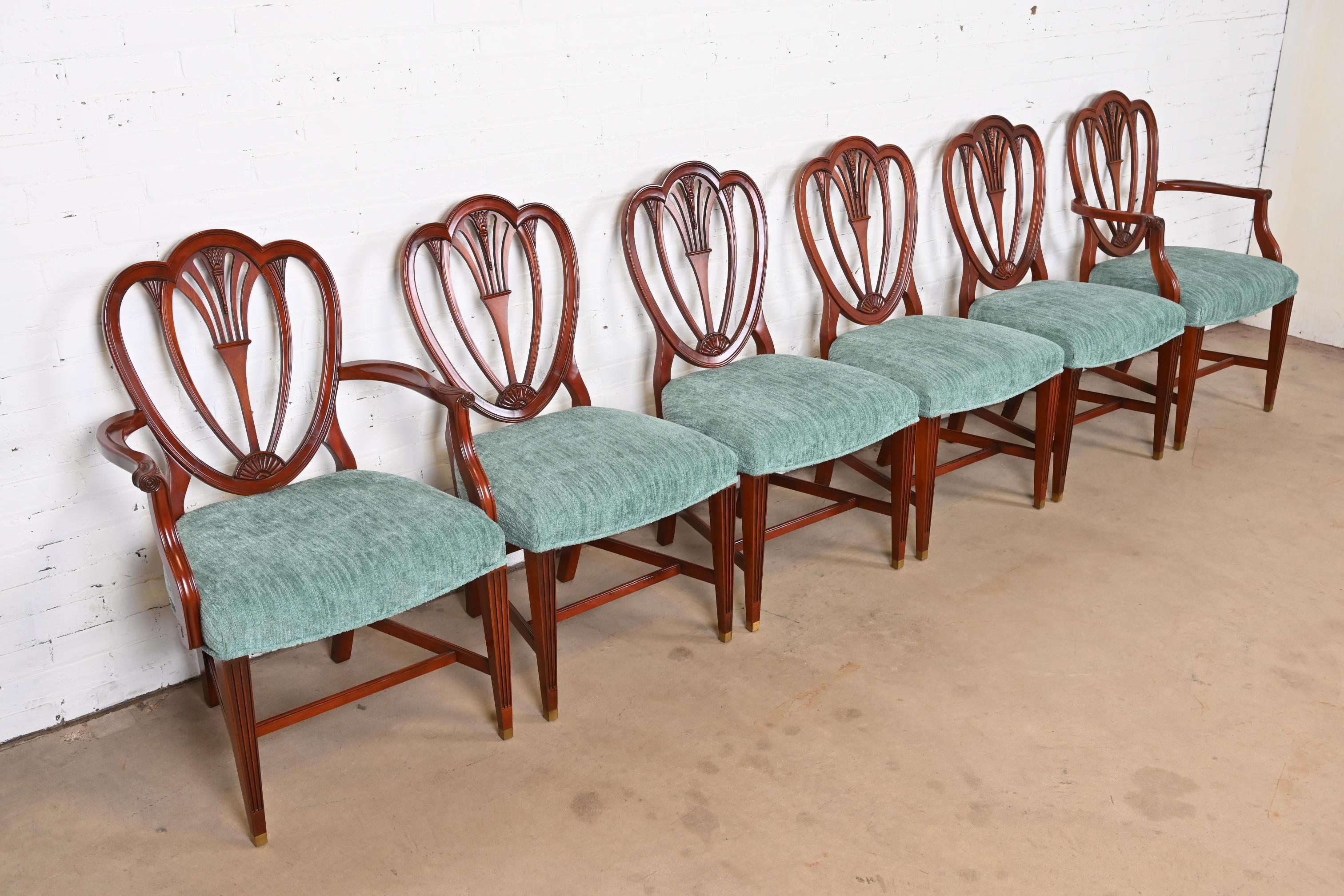 Late 20th Century Baker Furniture Style Georgian Mahogany Shield Back Dining Chairs, Set of Six