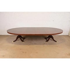 Baker Furniture Style Georgian Pedestal Extension Dining Table, Newly Refinished