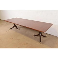 Baker Furniture Style Georgian Pedestal Extension Dining Table, Newly Refinished