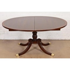 Baker Furniture Style Georgian Pedestal Extension Dining Table, Newly Refinished