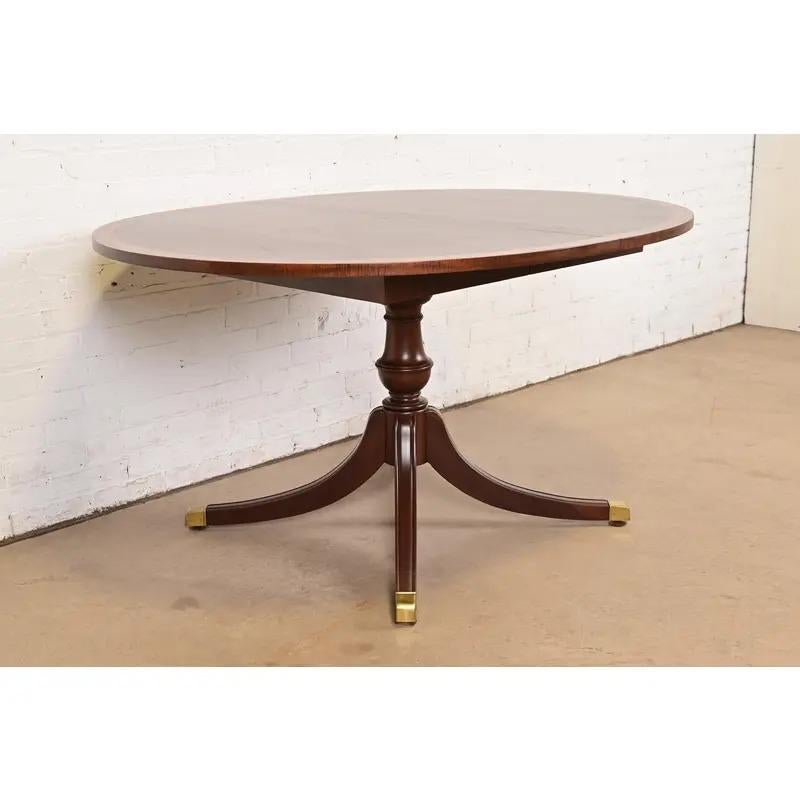 Late 20th Century Baker Furniture Style Georgian Pedestal Extension Dining Table, Newly Refinished For Sale