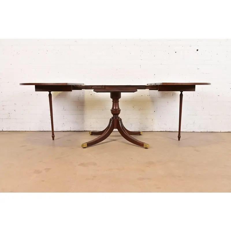 Baker Furniture Style Georgian Pedestal Extension Dining Table, Newly Refinished For Sale 2