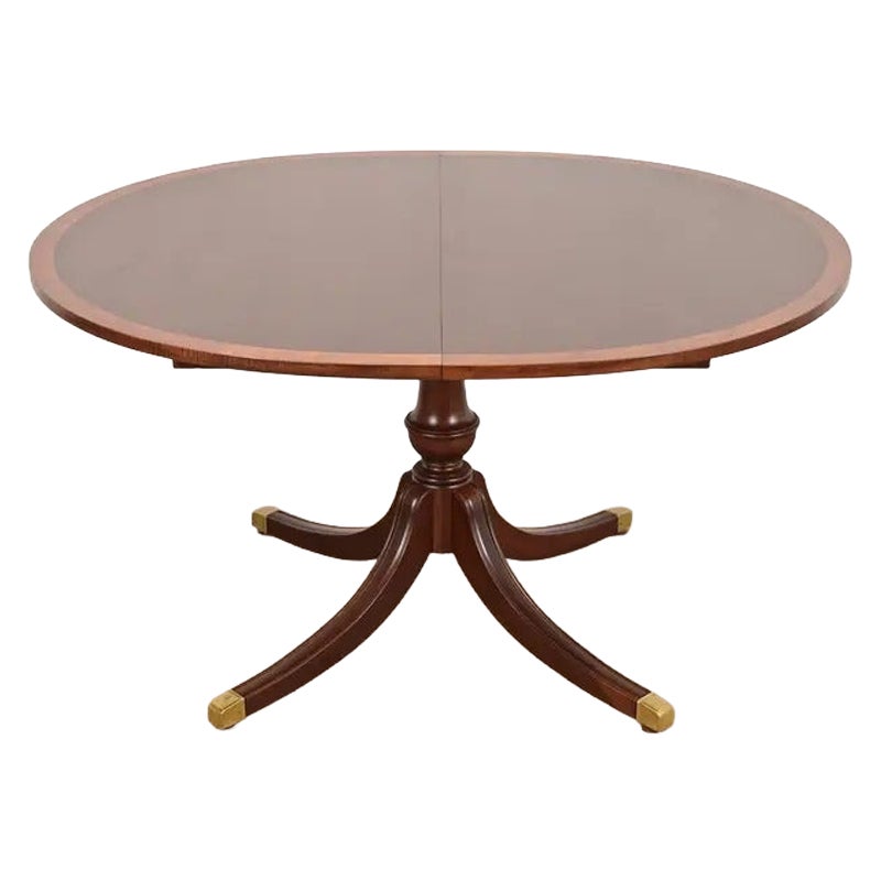 Baker Furniture Style Georgian Pedestal Extension Dining Table, Newly Refinished