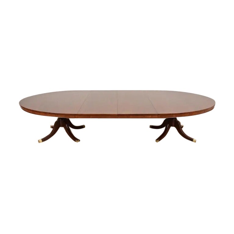 Baker Furniture Style Georgian Pedestal Extension Dining Table, Newly Refinished