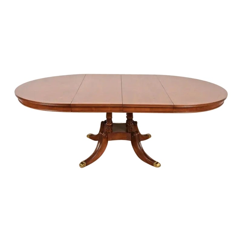 Baker Furniture Style Georgian Pedestal Extension Dining Table, Newly Refinished