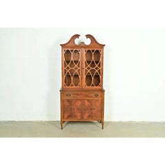 Baker Furniture Style Georgian Walnut Breakfront Bookcase Cabinet, Circa 1960s