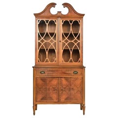 Baker Furniture Style Georgian Walnut Breakfront Bookcase Cabinet, Circa 1960s