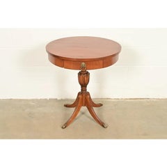 Baker Furniture Style Georgian Walnut Pedestal Drum Side Table, Circa 1960s